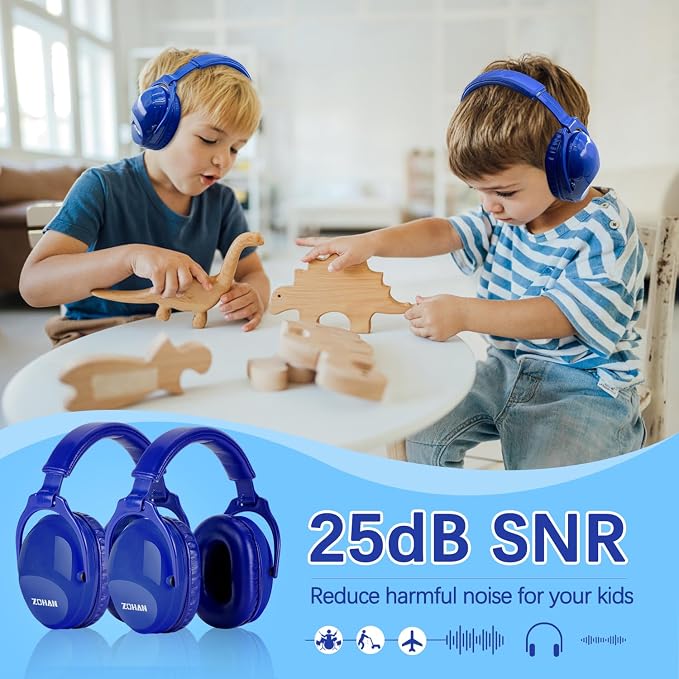 ZOHAN Kids Ear Protection 2 Pack, 25dB NRR Noise Cancelling Headphones for Kids, with Pillowy Pads, for Monster Truck, School, Autism, Sensory, Fireworks, Concerts, Events(Sapphire Blue+Sapphire Blue) - Image 3