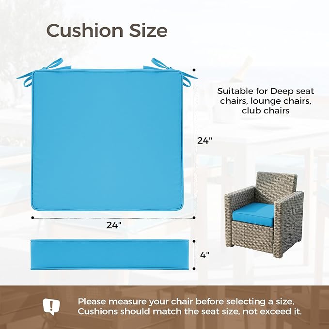 UNIKOME Outdoor Chair Cushions Set of 4, Water Resistant Patio Seat Cushions with Ties for Outdoor Furniture, High-Density Foam, UV & Fade Resistant, Piped Edge – 24" x 24" x 4", Teal - Image 2