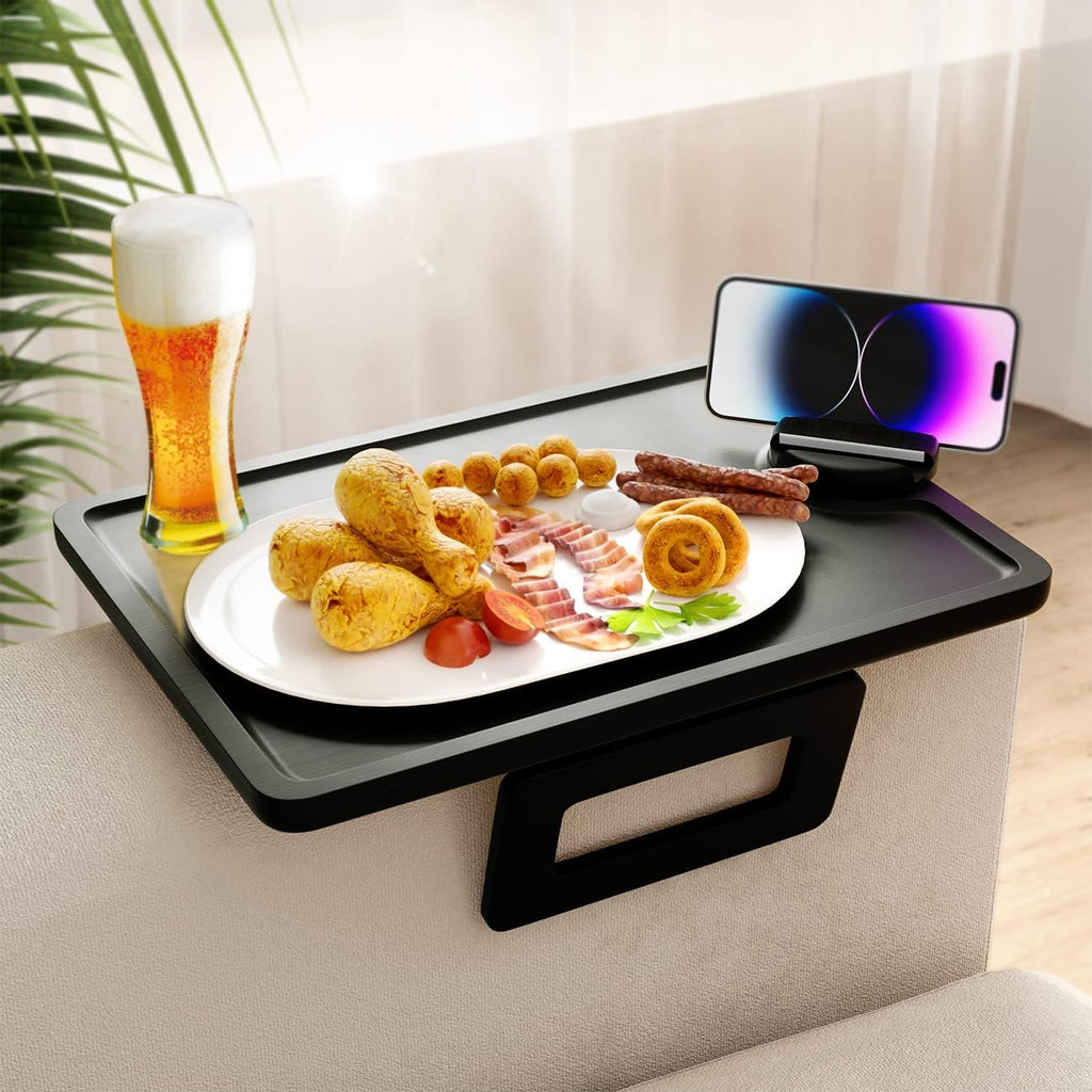 Couch Arm Tray Table Sofa Arm Clip, Armrest Tray Table Suitable for Home Drinks/Fast Food/Fruit Etc, Large Size Multi-Function Black(360° Rotating Stand A) by Smatdecis