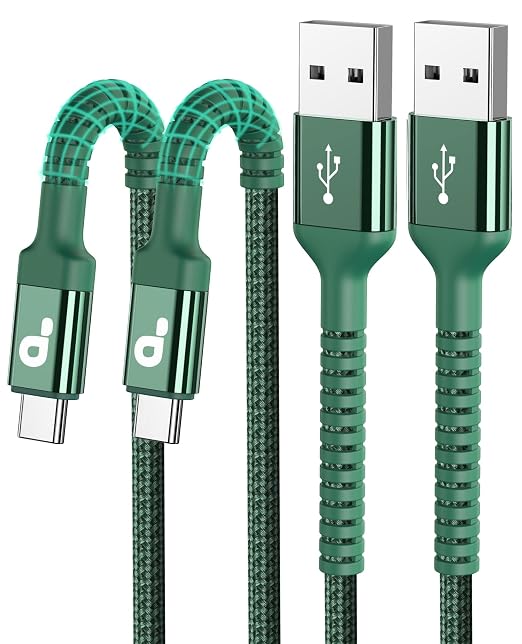 USB to USB C Cable Fast Charging 10FT USB A to USB C Charger Cord, Upgraded | Extra Durable Braided USBC Cable Compatible with iPhone 17 16 15 Pro Max,Samsung Galaxy S10 S9 Plus More-Green 2 Pack by PRAKIE