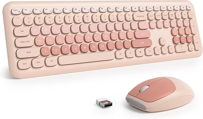 Surmen Cute Colorful Keyboard and Mouse Wireless Silent, Full-Size Retro Typewriter Wireless Quiet Slim Keyboard Low-Noise 2.4GHz for Computer, Desktop, Laptop(6-Diary Beige) by SURMEN