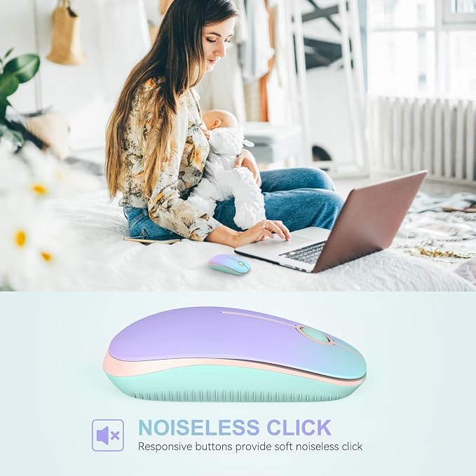 Unipows Wireless Mouse-2.4G Slim Portable Computer Mouse with Nano Receiver | Less Noise Mobile Optical Mice for Notebook, PC, Laptop, Desktop, Gradient Mint Green - Image 4