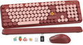 Wireless Keyboard and Mouse Combo, Wine Red Retro Typewriter Style Keyboard with Round Keycaps and Magnetic Wrist Rest, 2.4GHz Wireless for Mac, Windows PC, Laptop, Home Office, School, SABLUTE CK23 | Full-Size Retro Typewriter-Style Keyboard, Tilt Leg... by SABLUTE