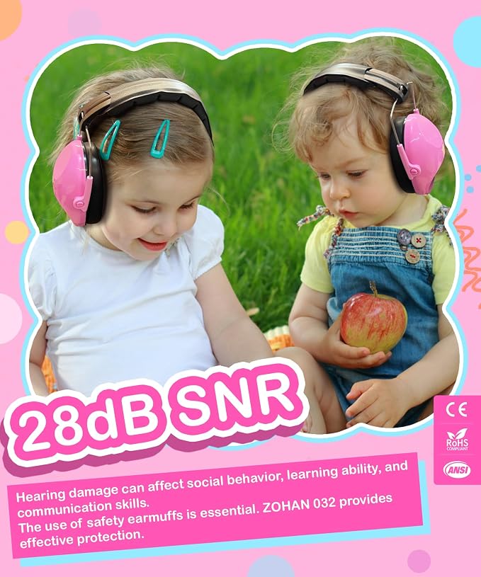 ZOHAN 032 Kids Noise Cancelling Headphones - 25dB NRR Kids Ear Protection, Hearing Protection Safety Ear Muffs for School Monster Truck Fireworks Traveling Studying Concerts Autism - Hot Pink - Image 2
