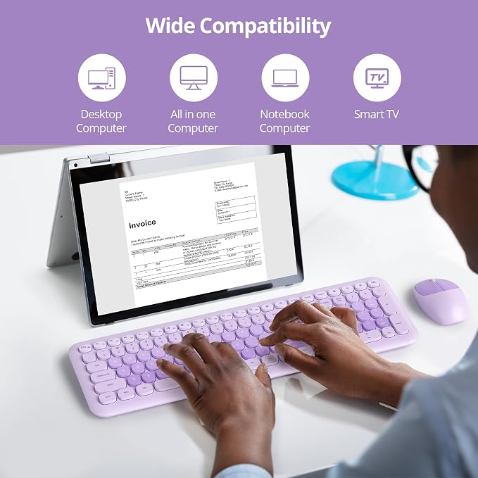 Surmen Cute Purple Keyboard and Mouse Wireless Silent, Full-Size Retro Typewriter Wireless Quiet Keyboard Mice Set Low-Noise 2.4GHz for Computer, Desktop, Laptop(6-Diary Purple) - Image 4