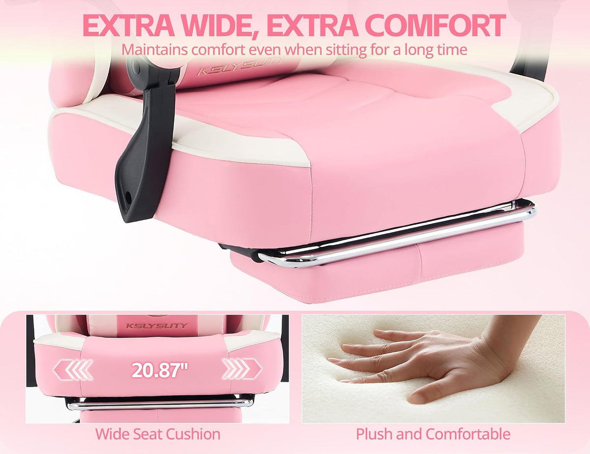 Office Desk Computer Gaming Chair for Adults, Ergonomic High Back Gamer Chair with Massage and Pocket Spring Cushion, Swivel Comfy Video Game Chairs with Footrest and Lumbar Support (Pink White) - Image 3