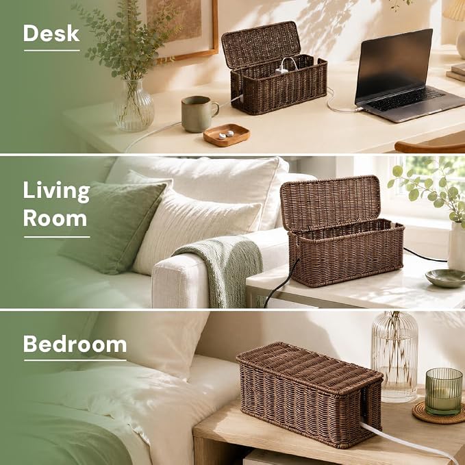 Cable Management Box, Handmade Rattan Cord Organizer for Power Strip | Open Slots Cord Hider for Power Strip, Router & USB Hub, Registered U.S. Design Patent - Image 7