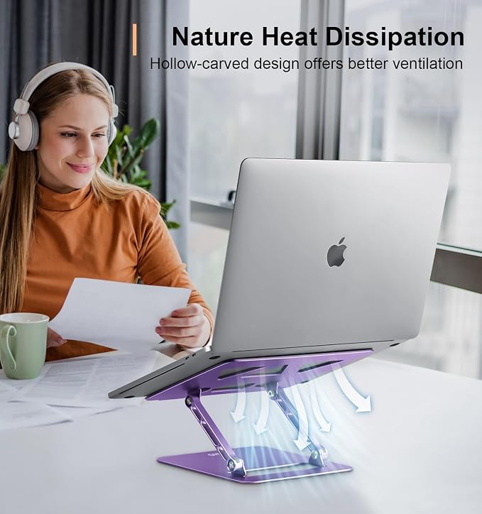 Aoviho Adjustable Laptop Stand for Desk,Portable Laptop Stand Holder and Riser,Foldable Aluminum Notebook Computer Stands for MacBook Air Pro HP Lenovo Dell Samsung Chromebook, 10-15.6 inch, Purple - Image 4
