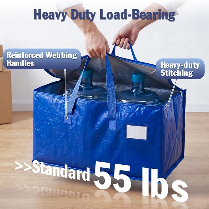 KYODOLED 8 Pack Blue Moving Bags, 24 Gal Large Storage Totes for College | Water-Resistant, Wide-Zipper Opening, Label Window, Heavy Duty Packing Bags for Clothes, Bedding and Dorm Moves, 27x13x15 - Image 4
