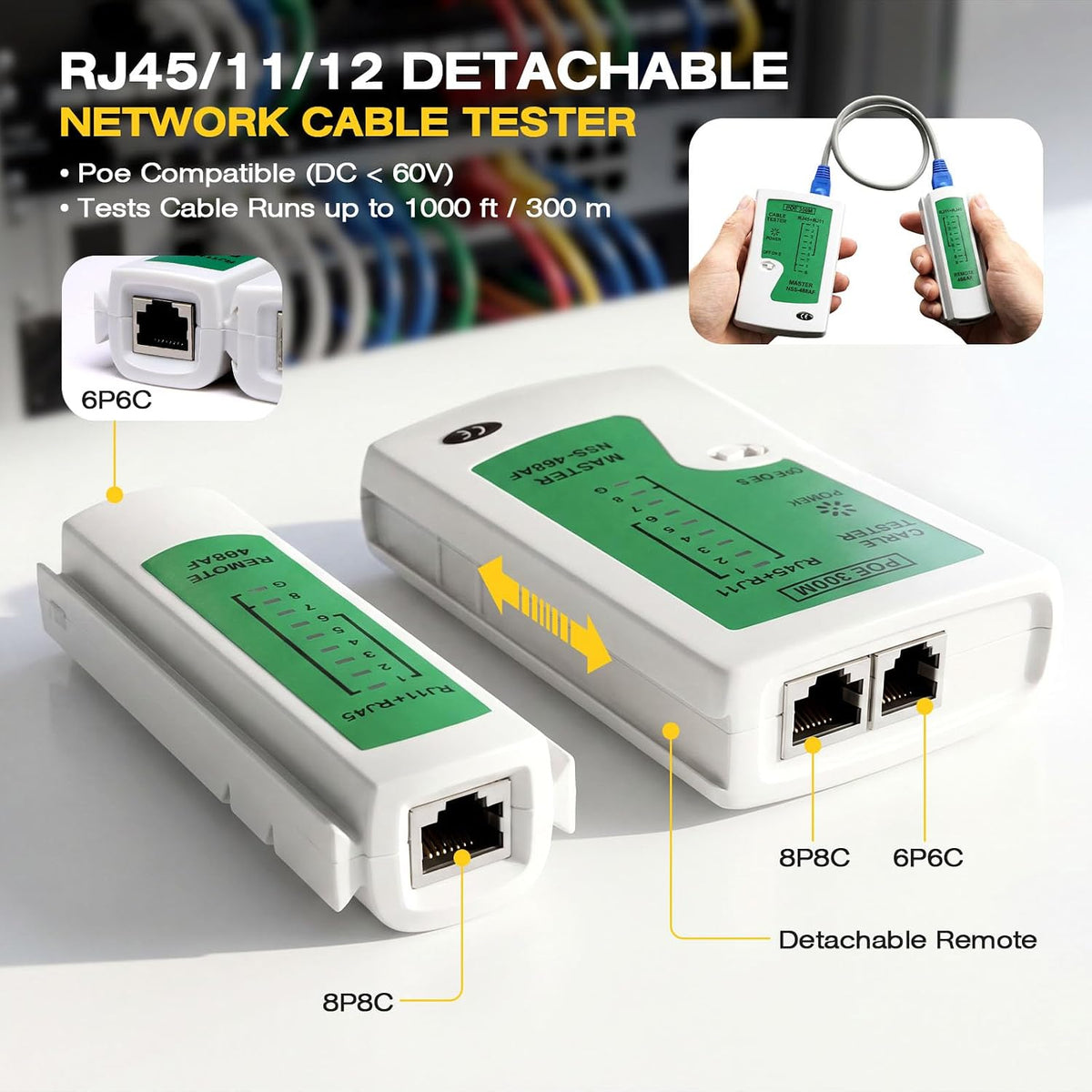YQE RJ45 Crimp Tool Kit, Pass Through Ethernet Crimper, Crimping Tool, Network Tool Kit for Cat5, Cat5e, Cat6, RJ45, RJ11, RJ12 w/Carrying Case, Cable Tester, Stripper, Cutter, 50 Connectors & Boots - Image 6