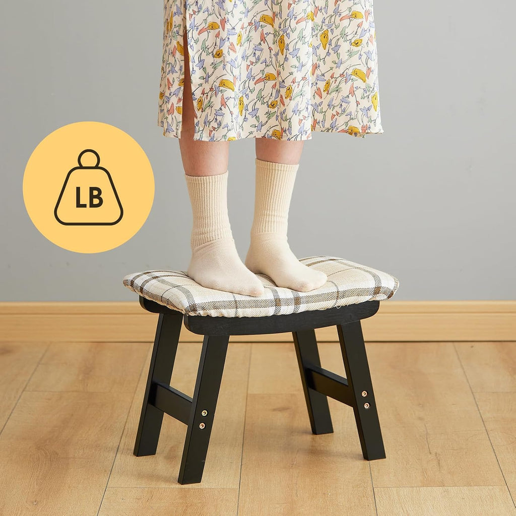 Foot Stool Ottoman Foot Rest Under Desk,Small Stool for Living Room, Bedroom and Kitchen (Black Legs - Stripes Stool Surface) - Image 4
