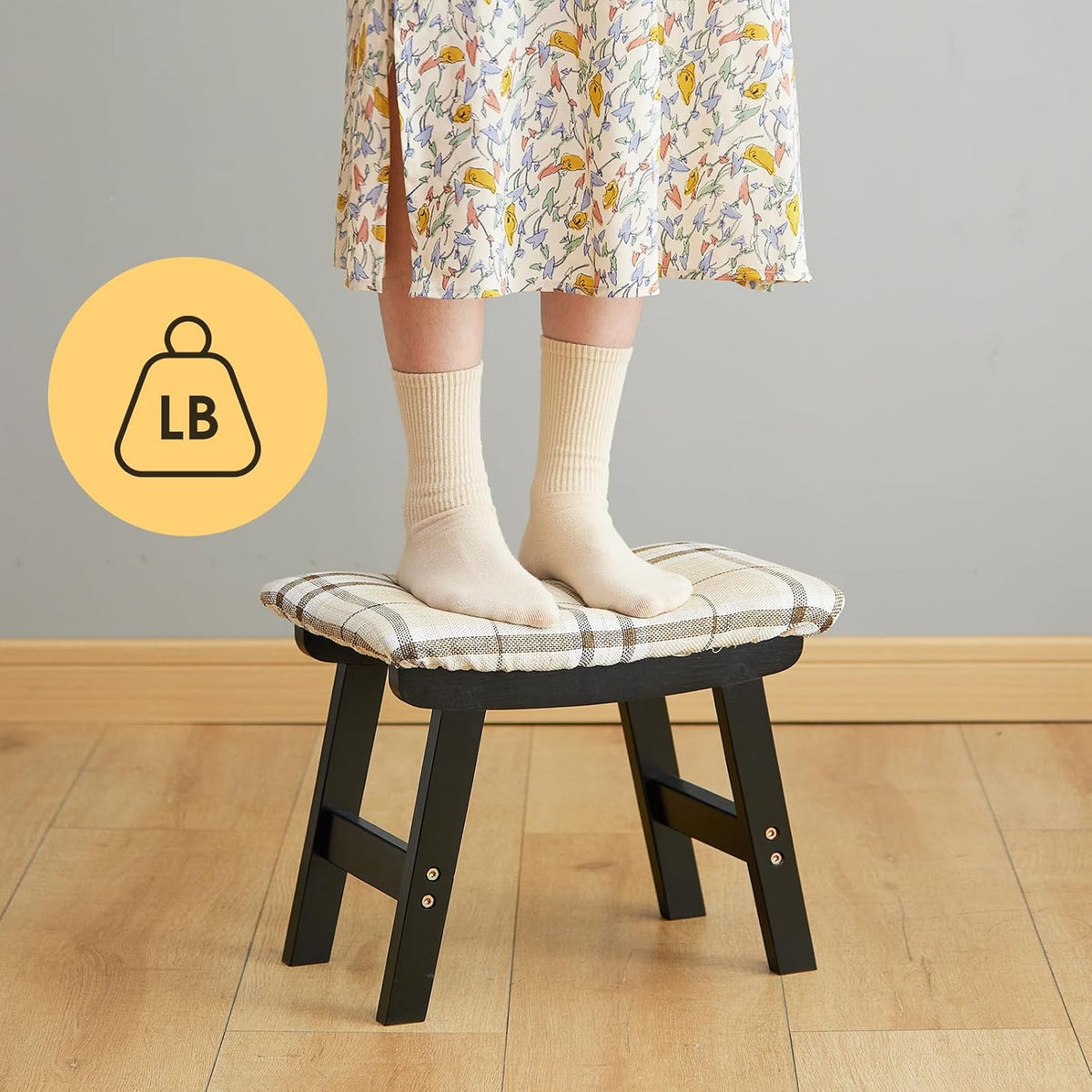 Foot Stool Ottoman Foot Rest Under Desk,Small Stool for Living Room, Bedroom and Kitchen (Black Legs - Stripes Stool Surface) - Image 4