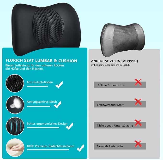 3 PCS Seat Cushion for Carseat Lumbar Support Pillow Car Neck Headrest Pillows Memory Foam Gel Memory Foam Massage Point Seat Pads Pressure Relief Back Cushion for Office Chair(Black) - Image 8