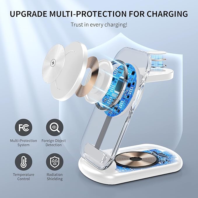 2026 Traveling Wireless Mag-Safe Fast Charging Station,Magnetic 3 in 1 Charger with Light for iPhone 16 15 14 13 12 Pro Max Plus,Apple Watch Series & Air pods 4 3 2 Pro-Gifts for Wife & Husband(Blue) - Image 4