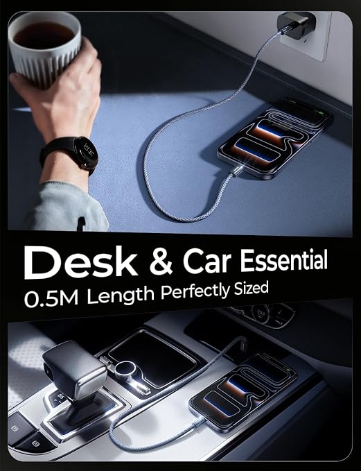 LISEN 240W Short USB C to USB C Cable (1.5FT/ 2 Pack/Midnight) | USBC Cable for iPhone 17/16/15 Pro Max, iPad Pro/Air, MacBook Pro/Air, Samsung Galaxy S26/S25 Ultra, Power Bank - Image 2