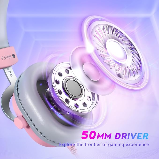 FIFINE USB Gaming Headset, PC Over-Ear Wired Streaming Headset with 3.5mm Jack, Detachable Microphone, 7.1 Surround Sound, Control Box, Passive Noise Cancellation, for PS5/Xbox/Switch-H9 Pink | Balanced Audio, 7.1 Surround Sound, Total 10ft Long Cable,... - Image 7