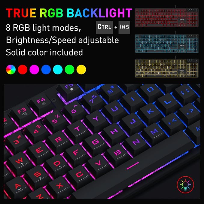 Redragon K521-E Gaming Keyboard with Knob, RGB 104 Keys Wired Keyboard | Mechanical Feeling Keyboard, 12 Multimedia Keys, Anti-Ghosting, Programmable Software, Compatible with PC, PS4/5, Xbox - Image 5