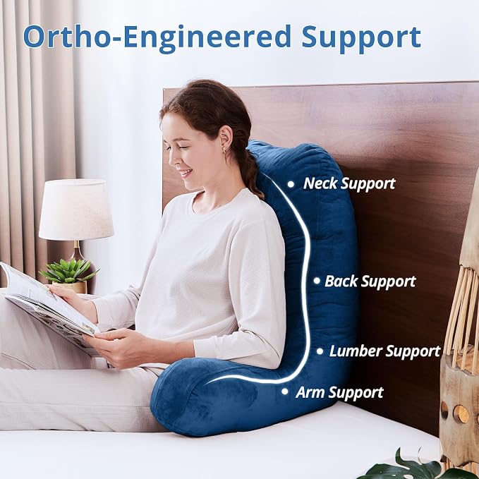 Sasttie Reading Pillow for Bed, Back Pillow for Sitting Up, Navy | 25" Backrest Support Cushion for Couch, Sofa, and Floor, Dorm Essentials, OEKO-TEX, Adjustable Down Alternative Fill - Image 5