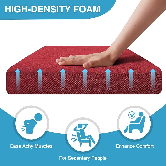 IASEAHK Chair Cushions for Dining Chairs Set of 6, Non Slip Kitchen Chair Pads, 17" x 16" x 2", Indoor Dining Chair Cushions with Ties, D-Shaped Seat Cushions for Kitchen Chairs, Red - Image 3
