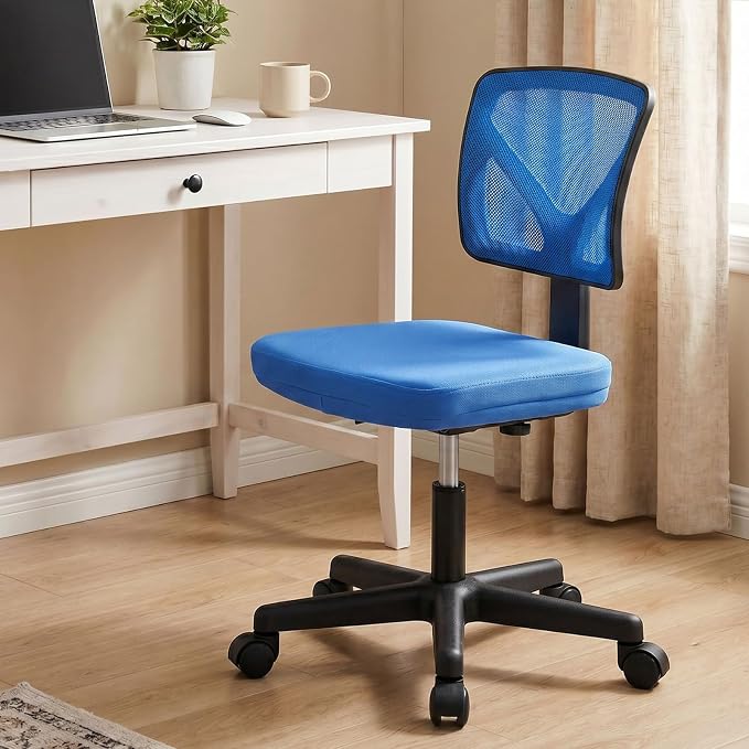 Sweetcrispy Small Armless Desk Chair, Mesh Rolling Office Chairs | Adjustable Ergonomic Lumbar Support, Low-Back, Swivel Wheels, Home Work, Bedroom, Study, Student, Adults, Classic Blue - Image 6