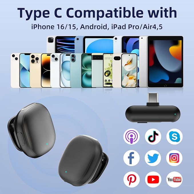 NPTCL Mini Wireless Microphone USB C for iPhone 17 16 15 iPad Android Phone | AI Noise Cancelling Clip on Lavalier Mic, 35H Charging Case, 328Ft Transmission for Video Recording Vlogging Podcasting - Image 6