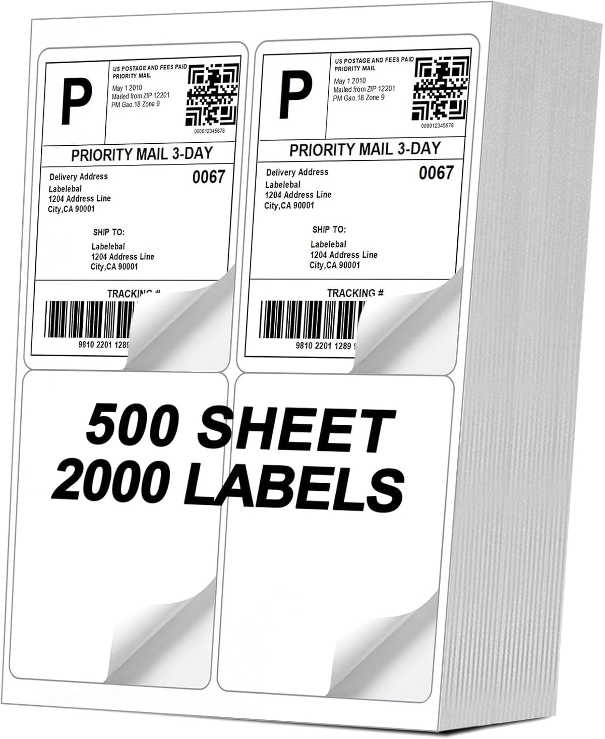 [500 Sheets 2000 Labels] 4-UP 4''x5'' Shipping Labels for Laser & Inkjet Printers, Shipping Mailing Labels, 4 Pcs Per Page Shipping Labels by Labelebal
