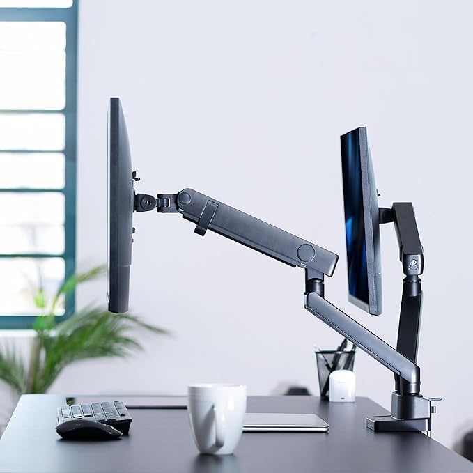 VIVO Premium Aluminum Full Motion Dual Monitor Desk Mount Stand with Lift Engine Arm, Fits Ultrawide Screens up to 35 inches, STAND-V102BB - Image 6