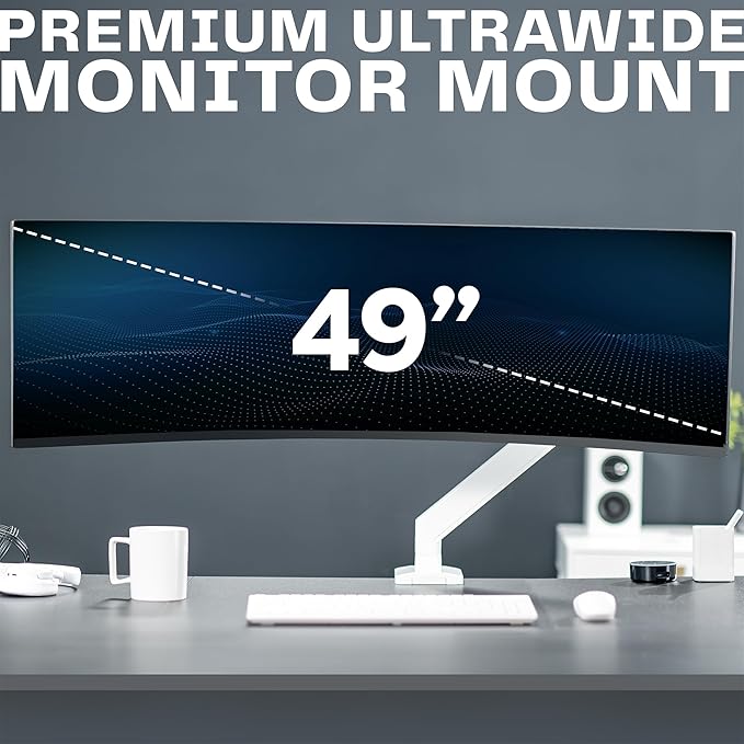 VIVO Premium Aluminum Heavy Duty Monitor Arm for Ultrawide Monitors up to 49 inches and 33 lbs, Single Desk Mount Stand, Pneumatic Height, Max VESA 100x100, White, STAND-V101G1W - Image 3
