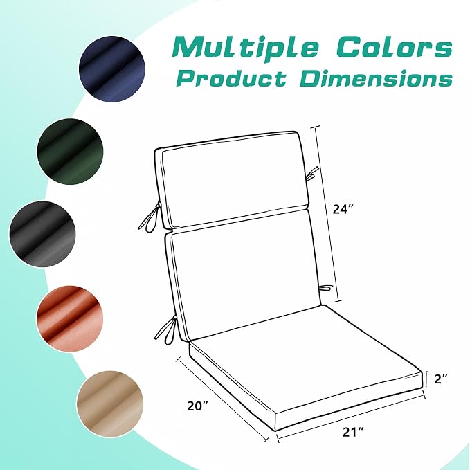 High Back Patio Chair Cushions, 21x20 Waterproof & Fade-Resistant Outdoor Dining Chair Cushions, Indoor/Outdoor High Back Cushion, Seat Pad for Glider and Lawn Chair, Beige - Image 6