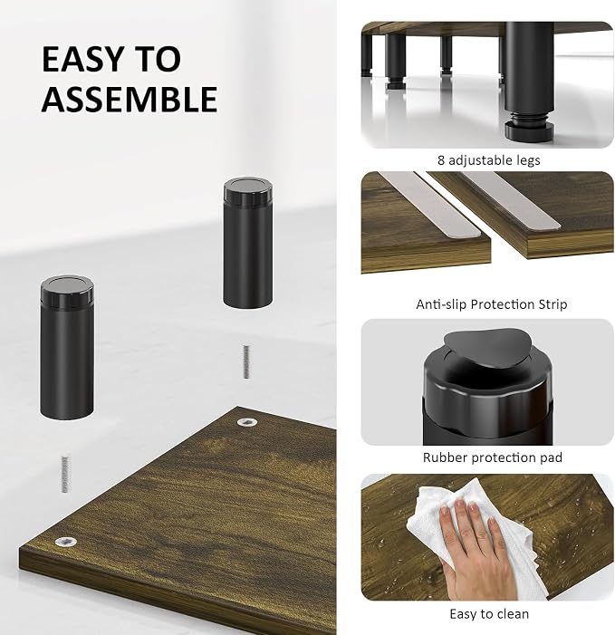 Dual Monitor Stand Riser, Monitor Stand with Adjustable Length and Angle, Wood Monitor Stand for Desk, Monitor Riser for 2 Monitors with Storage Space - Image 6