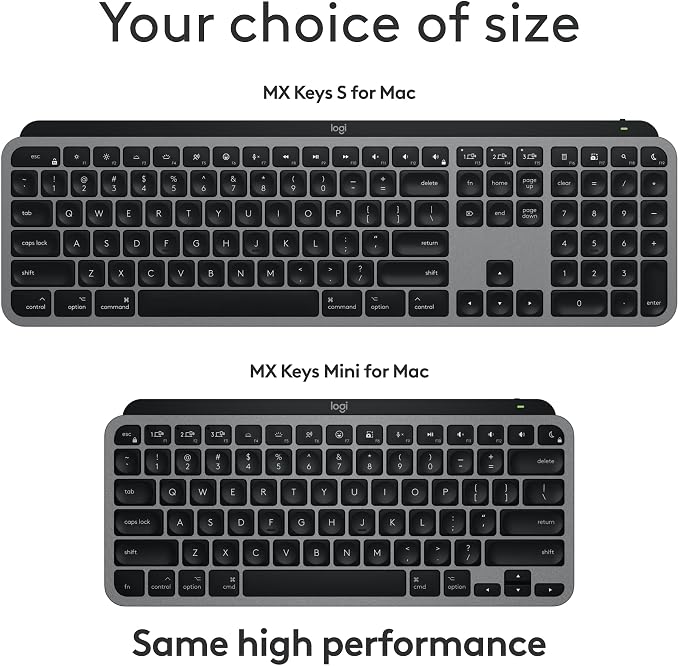 Logitech MX Keys S Mac Wireless Keyboard Fluid Precise - Space Grey | Fluid, precise laptop-like typing, programmable keys, USB-C rechargeable, for MacBook Pro, MacBook Air, iMac, iPad - Image 11
