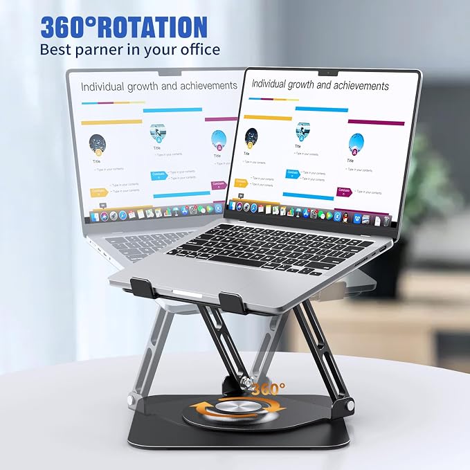 Laptop Stand for desk(360°Rotating),Aluminum laptop Riser for 10-16"Laptops | Adjustable Multi-Angle Ergonomic Laptop Stand, Foldable Portable for Home Office, Fits MacBook Air Pro Dell HP Laptops - Image 2