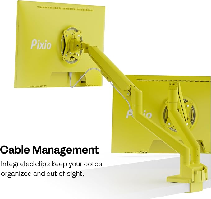 Pixio PS1D Wave Yellow Dual Monitor Arm Stand Desk Mount - Fits up to 32 inches Monitors and up to 19.8lbs. VESA Compatibility and Integrated Cable Management - Image 5