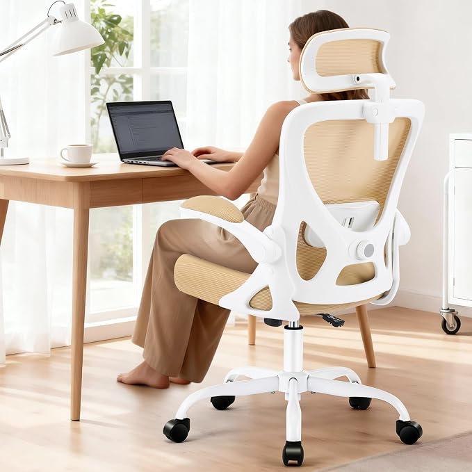 Office Chair - Ergonomic Desk Chair Breathable Mesh Chair with 2D Headrest & Adjustable Lumbar Support - Executive High Back Rolling Swivel Computer Gaming Chair with Wheels Flip-up Armrests by AreShark