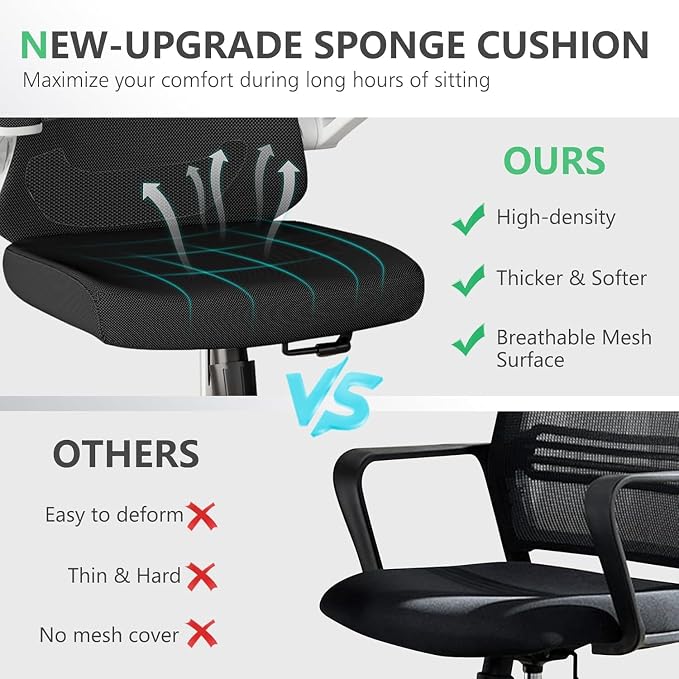 Office Chair (07White-Black, Chair) | 360° Swivel Adjustable Lumbar Support & Flip-Up Armrests capacity 300 lbs capacity - Image 6