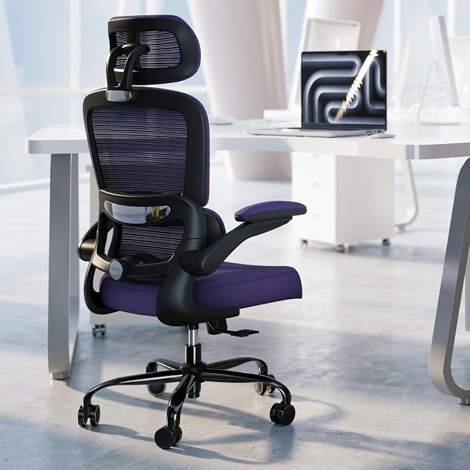 TRALT Office Chair Ergonomic Desk Chair - Gaming Chair with Lumbar Support | 330 LBS Home Office Desk Chairs with Headrest, Reading Chair with Flip-up Armrests, Comfortable Computer Chairs (1, Violet) - Image 5
