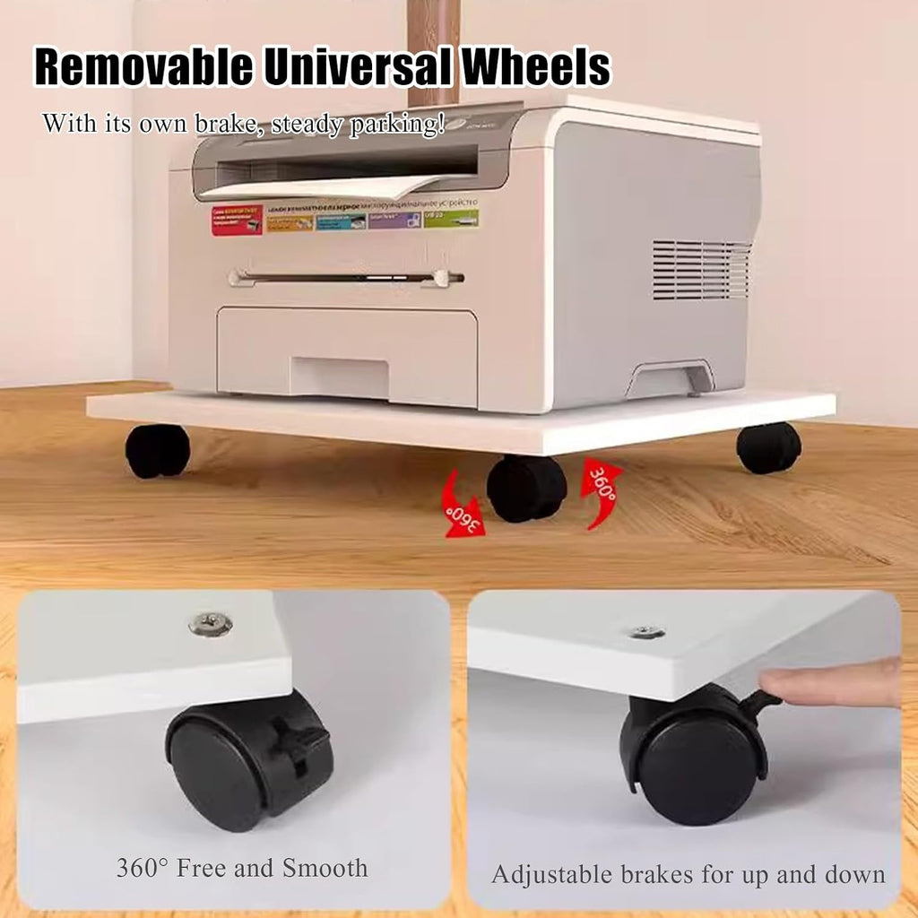 Rolling Under Desk Printer Stand with 4 Lockable Wheels, CPU Holder Scanner Copier Stand Plant Tray, Movable Printer Shelf for Office Home (15.3x13.3x2.6in, White) - Image 5