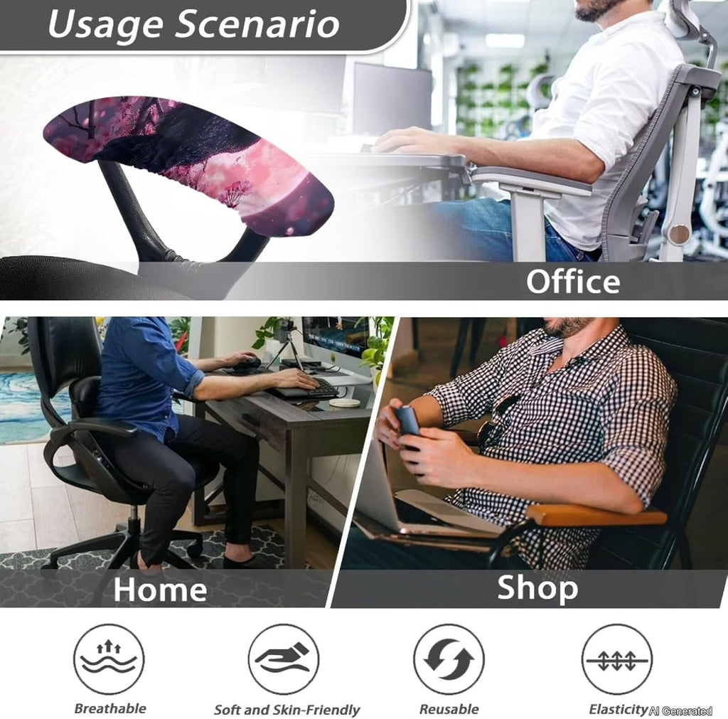 Raven Moon Floral Printed Office Chair Armrest Slipcovers Covers 2Pcs/Set Anti-Slip Stretchy Computer Chair Arm Rest Cover Universal Fits Rotating Desk Gaming Chairs - Image 6