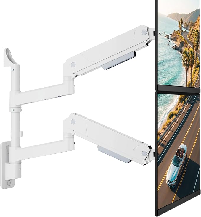 monTEK Vertical Dual Monitor Wall Mount for 17-35" Screens, 35.2 Lbs Each | Heavy Duty Dual Monitor Arm, Full Motion, 75x75/100x100 Compatible, for Flat/Curved Monitors, Home Office & Gaming, White by monTEK