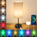 17Inch Table Lamp, 3 CCT 3000K/4500K/6500K & RGB Color Changing, Stepless Dimmable Bedside Lamp for Reading, Ambience Nightstand Light for Home Decor Party, White Shade by Unicozin