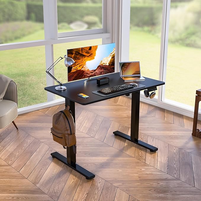 Kingant Standing Desk, 35x20 Inch Electric Height Adjustable Computer Desk | Ergonomic Small Sit Stand Desk Rising Desks for Home Office Stand Up Desk Computer Workstation with Cable Management - Image 2