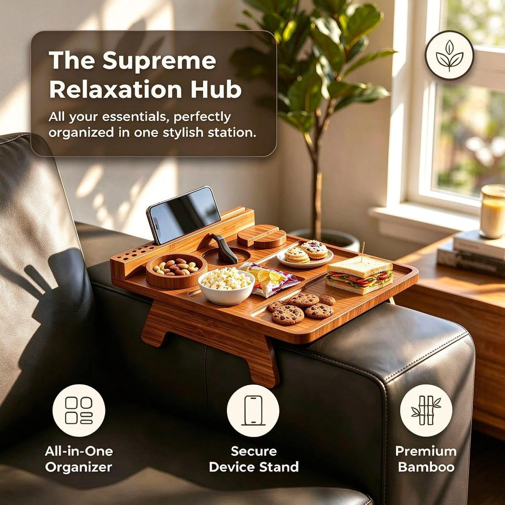 Couch Arm Table with Cup Holder(Carbonization Bamboo) - Image 4