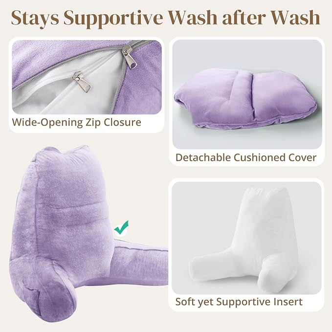 Sasttie Reading Pillow for Bed, Back Pillow for Sitting Up, Lavender | 23" Backrest Support Cushion for Couch, Sofa, and Floor, Dorm Essentials, OEKO-TEX, Adjustable Down Alternative Fill - Image 6