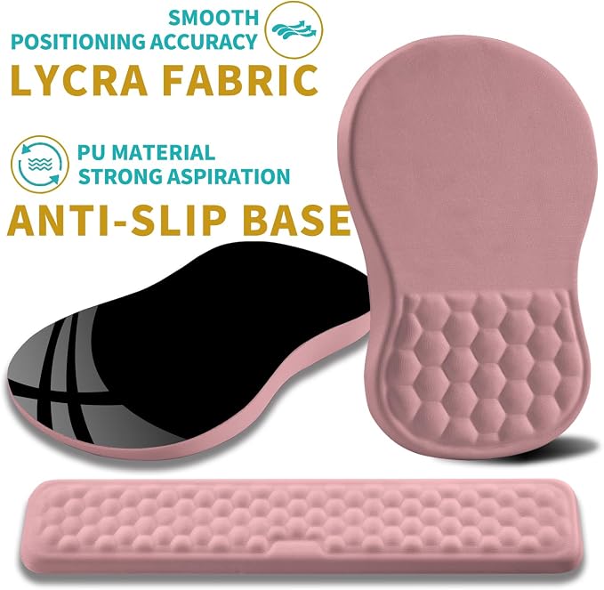 Hokafenle 2 in 1 Ergonomic Mouse Pad Wrist Support & Wrist Rest for Computer Keyboard Set, with Relieve Carpal Tunnel Pain Massage Bulge and Full Memory Gel Design (2In1 Set, Pink) - Image 6