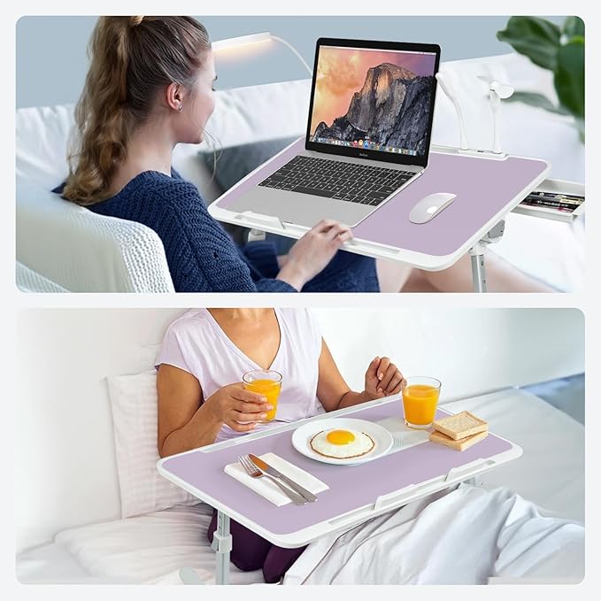 Adjustable Laptop Lap Desk with Cooling Fan USB Light for Adults 60x40cm,Purple - Image 6