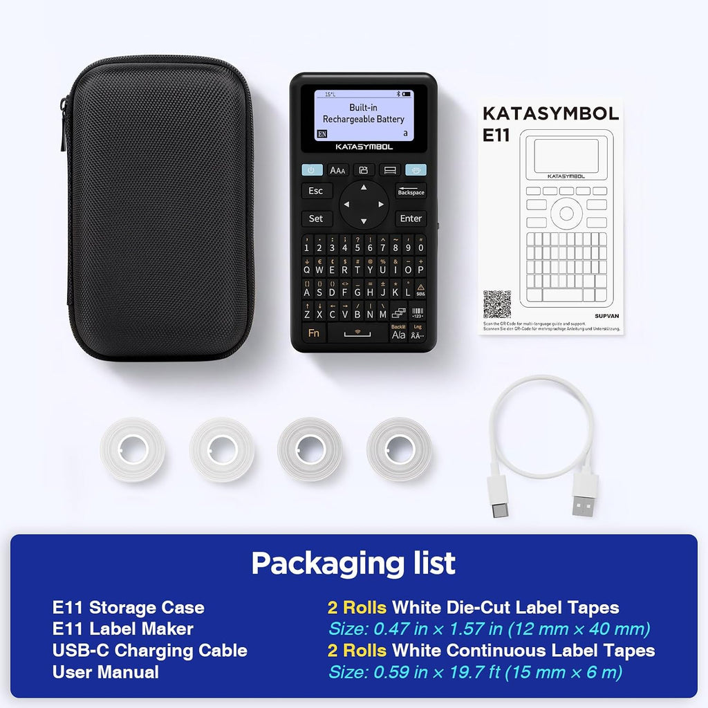 SUPVAN E11 Keyboard & Bluetooth Label Maker with 4 Tapes & Case - Image 10