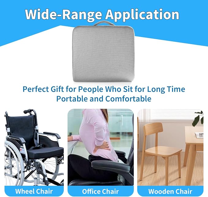 YOUFI Extra Thick Large Seat Cushion, Gel Memory Foam Cushion with Carry Handle Non Slip Bottom, Pain Relief Coccyx Cushion for Wheelchair Office Chair (Gray, 19" x 17.5" x 4") - Image 8