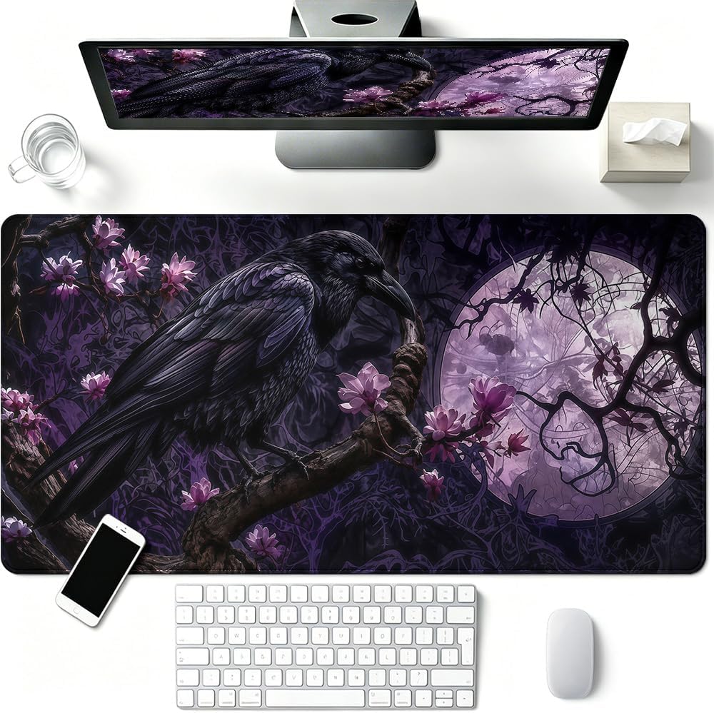 Gothic Raven Gaming Mouse Pad, Halloween XXL 35.4 x 15.7 in Desk Mat - Image 2