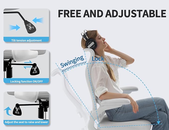 TRALT Office Chair Ergonomic Desk Chair - Gaming Chair with Lumbar Support | 330 LBS Home Office Desk Chairs , Reading Chair with Flip-up Armrests, Comfortable Computer Chairs (1, White) - Image 6