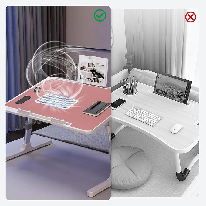 Adjustable Laptop Lap Desk with Cooling Fan USB Light for Adults 60x40cm,Pink - Image 5